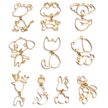 

10pcs Mixed Dog Cat Animals Hollow Alloy Pendants Charms Open Bezel Setting Frames For DIY Necklace Jewelry Making Gifts Craft