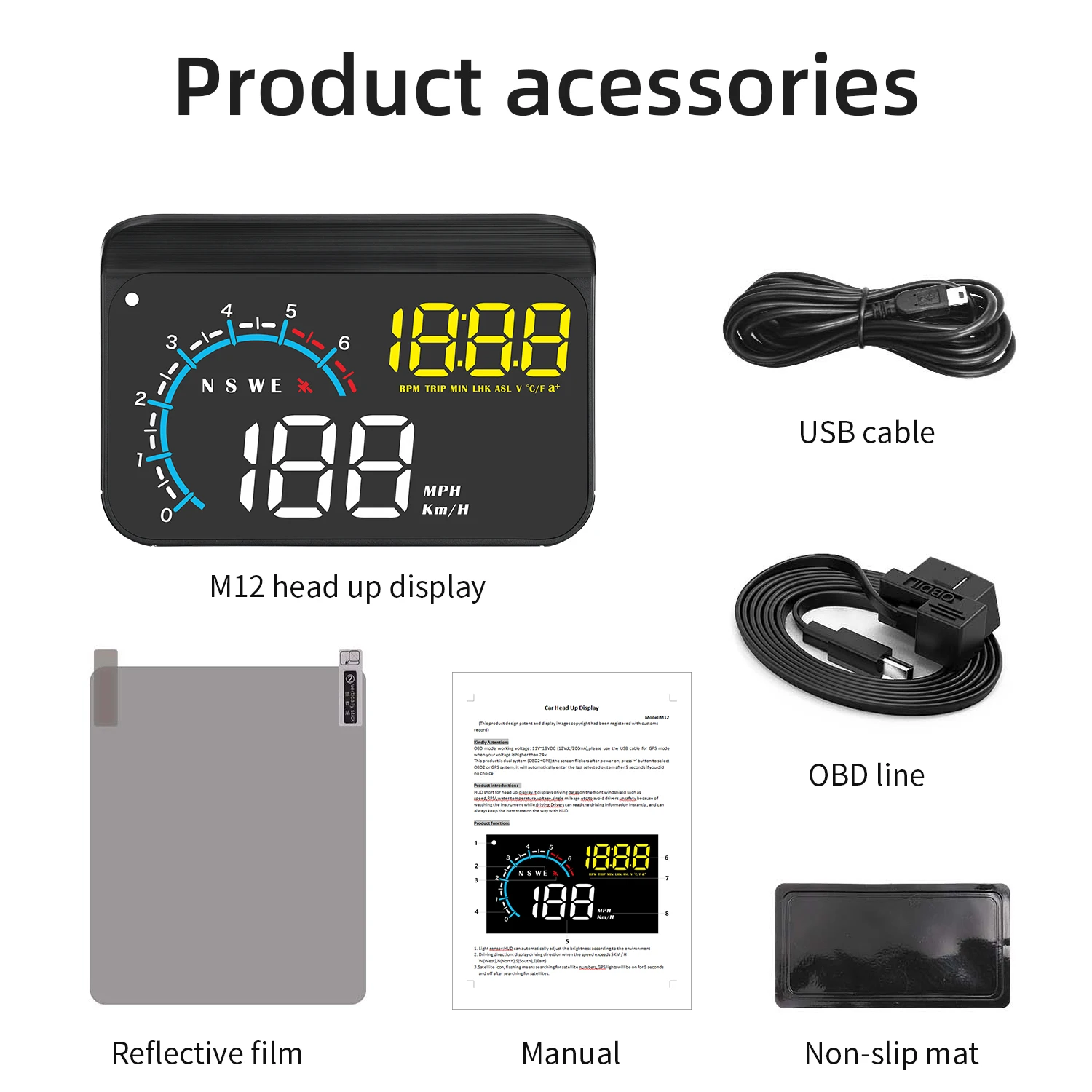 WYING M12 ο GPS HUD ڵ OBD2   ÷ GPS  ĵ, HUD      溸 ý
