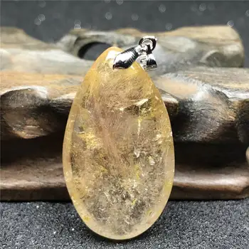 

Top Natural Gold Hair Rutilated Necklace Pendant For Woman Man 38x22x9mm Beads Gemstone Silver Crystal Fashion Jewelry AAAAA