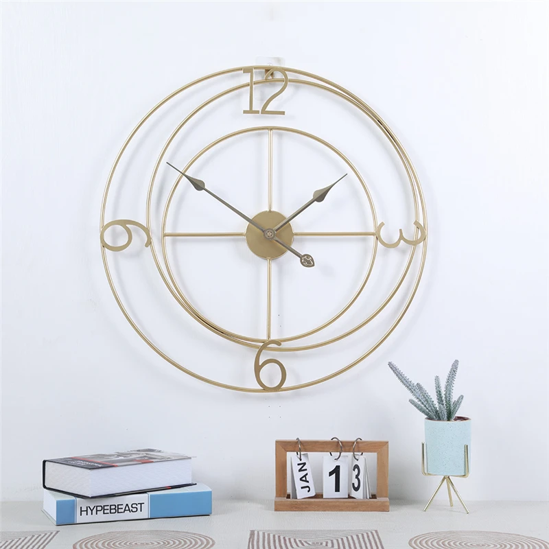 Modern Minimalist Digital Wall Clock Wrought Iron Golden Creative Wall