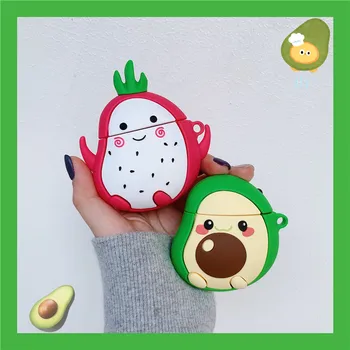 

Cute Cartoon Kawaii fruit Pitaya Avocado watermelon Headphone Case For Apple Airpods 1 2 Silicone Protection Earphone Cover Case