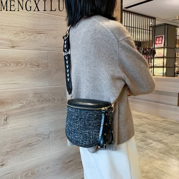 

MENGXILU PU Saddle Handbags Fashion Knitting Zipper Purse Cell Phone Pocket Girls Crossbody Bags Wide Strap Woman Shoulder Bag