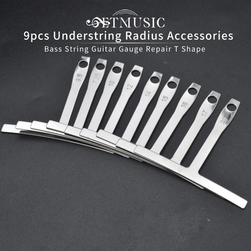 9pcs Understring Radius Accessories Bass String Guitar Gauge Repair Measure  T Shape Luthier Builder Stainless Steel Instruments