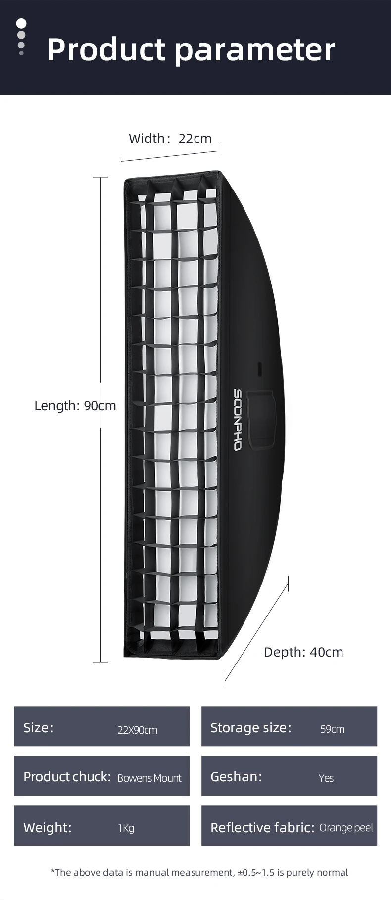 22x90CM Softbox Bowens Mount With Honeycomb Grid Soft Box Photography Accessorie