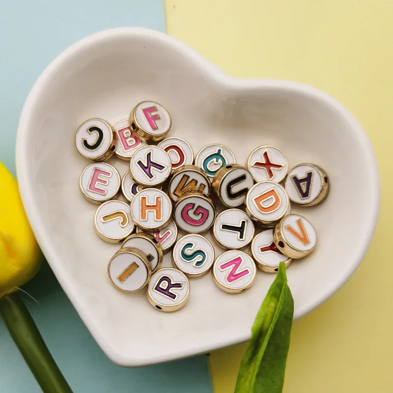 

10pcs/lot 10*10mm Alphabet Double Drop Oil Letter Enamel Charms Beads Gold Color Metal Pendant For Diy Bracelet Jewelry Making