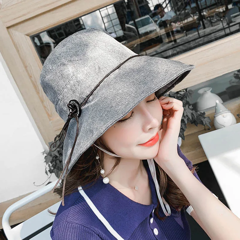 

Fashion Solid Wide Brim Cotton Bucket Hat Buckle Women Summer Anti-sunburn Fisherman Caps Ladies Outside Pink Bucket Hat