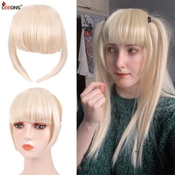 Leeons Blond Hair Fringe Clip Bangs Fake Bangs Clip On Hair Short Straight Hairpiece Front Hair 3D Clip-In Bangs Hair Extensions