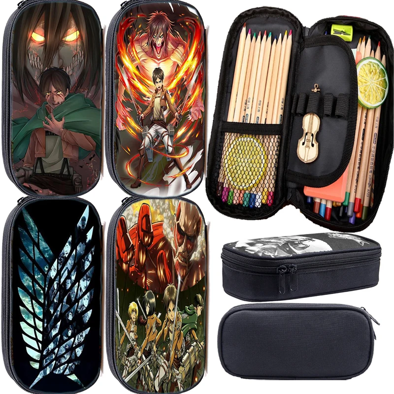 

New Anime Attack on Titan Pencil Cases 3D Printed Pen Bags Students Functionary Cosmetic Bags Child Pencil Box Kids Storage Bags