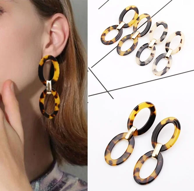 

Korean Women's Fashion Earrings Exaggerated Big Hoop Earrings Double Round Circle Earrings Leopard Drop Dangle Earrings