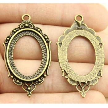 

5pcs 18x25mm Inner Size Antique Bronze Color Hollow Oval Cabochon Pendant Setting Blank Pendants For Jewelry Making