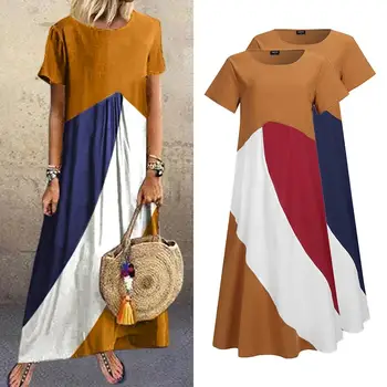 

Vintage Patchwork Print Bohemian Dress VONDA Women Dress Female Casual Loose Robe 2020 Summer Sundress Party Vestidos Plus Size