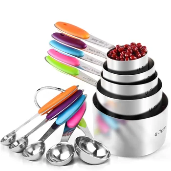 

AA Measuring Spoon and Cup Set Kitchen Stainless Steel Scale Measuring Tools for Dry and Liquid Ingredients Package of 10 Pieces