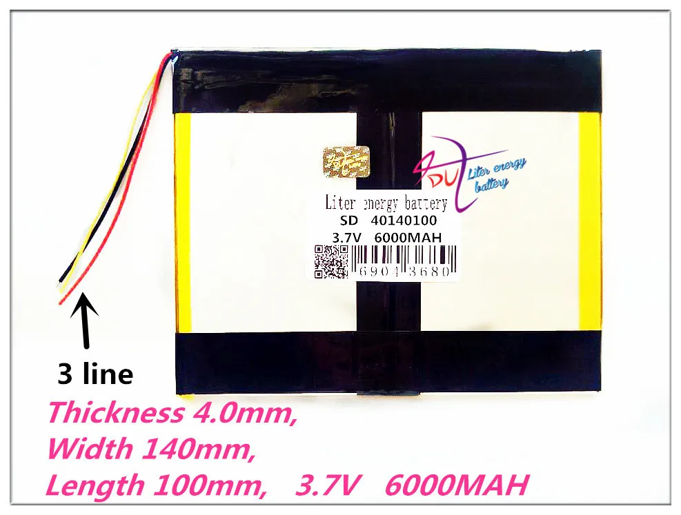 3 линии 40140100 3,7 V 6000mAh 40100140 полимерные аккумуляторные батареи gps DVD планшет компьютер общая батарея - Цвет: 1PCS
