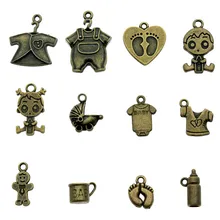 15 Uds. Encantos bebé antiguo bronce bebé pies encantos colgante joyería lindo charm carrito de bebé