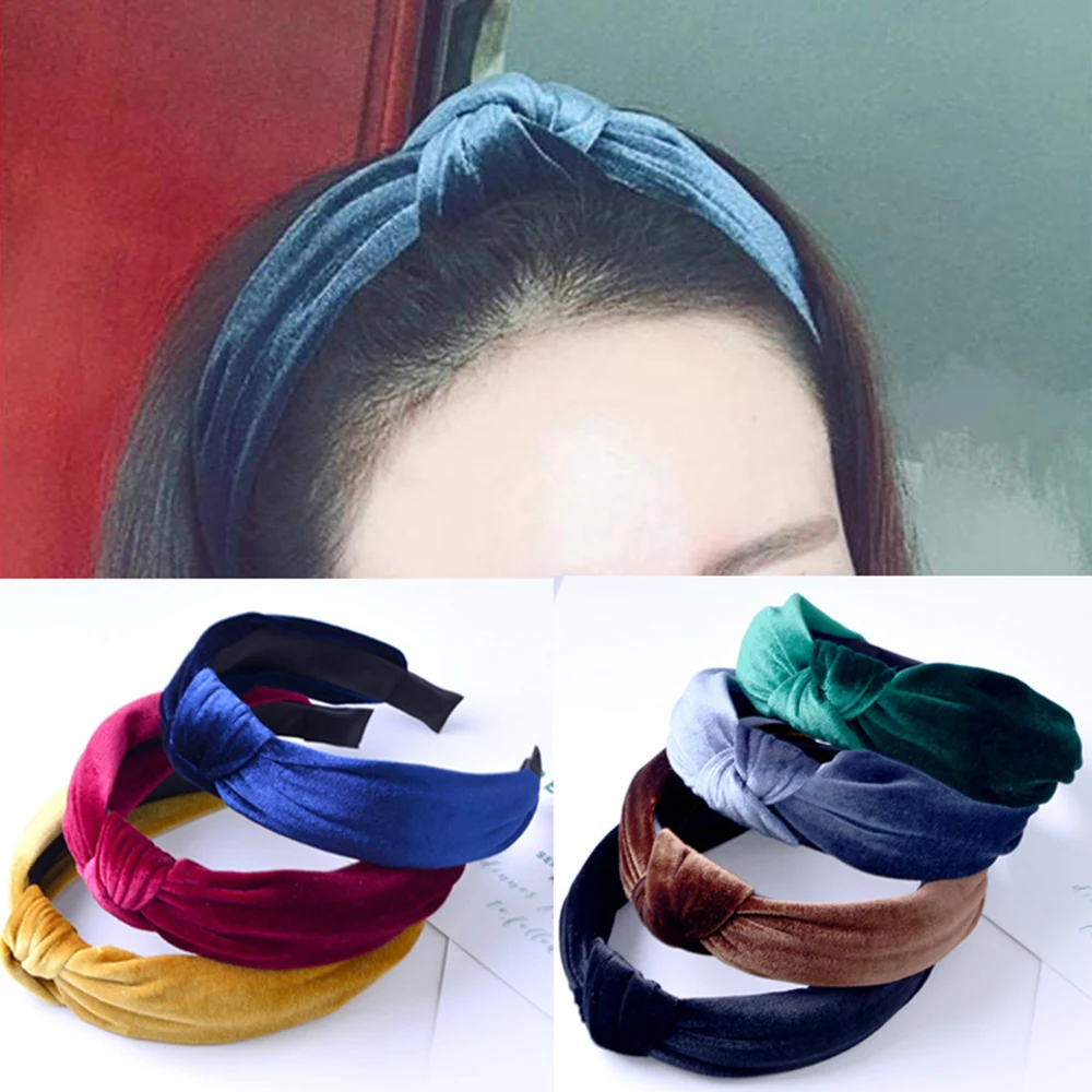New Velvet Solid Color Headband for Women Girls Korean Soft Suede Knotted Hairband Handmade Bowknot Hair Hoop Accessories |