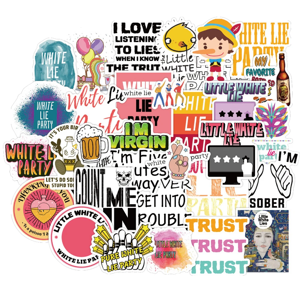 

50PCS White Lie Party Sticker For Happy Chat Goodwill language Decal Stickers to DIY Motorcycle Laptop Phone Skateboard Helmet