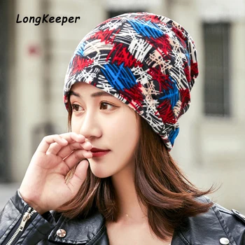

LongKeeper 2019 New Fashion Women's Hat Colorful Polyester Scarf Caps Female Spring Autumn Hedging Cap Gorros