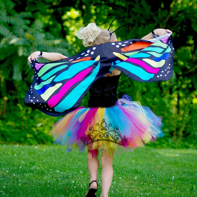 Bright Rainbow Butterfly Tutu Dress Little Kids Girls Halloween Costume Outfit Children Birthday Party Beach Holiday Tulle Dresses (9)