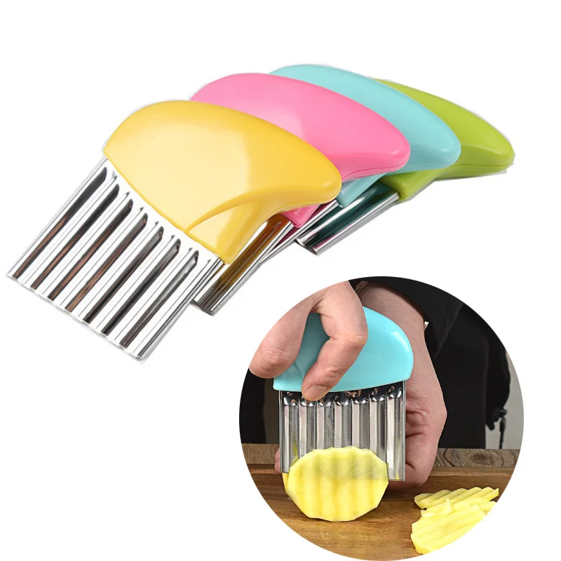 Stainless Steel Potato Chip Slicer Dough Vegetable Fruit Crinkle Wavy Slicer Knife Potato Cutter Chopper French Fry Maker