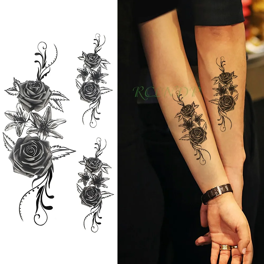 Водонепроницаемый Временные татуировки Стикеры пистолет розы временная татуировка флэш-тату руку ноги прохладной Тато для девочек Для женщин Для мужчин