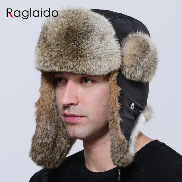 Rabbit Fur Ear Hats  Bomber Hats - Fur Hat Men Thick Warm Bomber Natural  Rabbit - Aliexpress