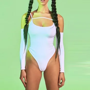 

Sexy Hollow Long Sleeve Bodysuits Women Tops Spring Deep O-Neck Skinny Bodycon Jumpsuit Rompers Casual Basic Overalls White