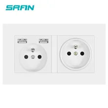 SRAN брендовая 2 Рамка французская настенная розетка стандарта ЕС с usb зарядкой 2 порта скрытый мягкий светодиодный индикатор панель ПК 146 мм* 86 мм