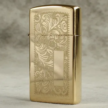 

oil lighter original Slim narrow double-sided Venetian 1652B carving copper windproof cigarette Kerosene lighter gift for men