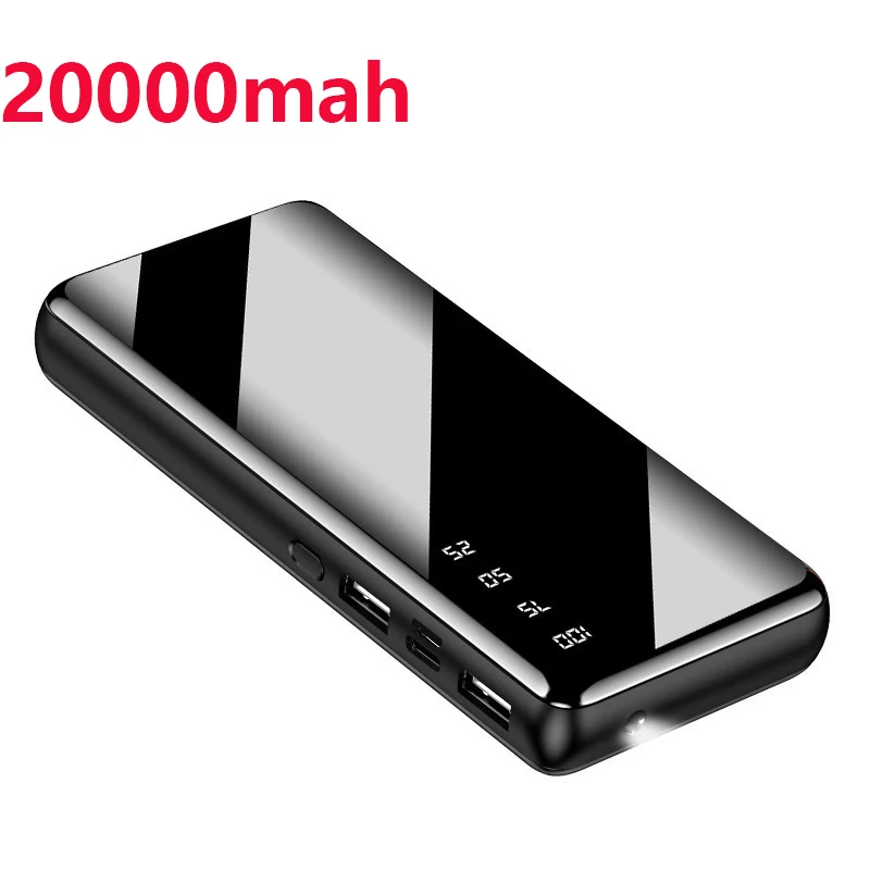 

Power Bank 20000mAh Portable Charging PowerBank Mirror Mobile Phone External Battery Charger For xiaomi Iphone 8 X Redmi note 8
