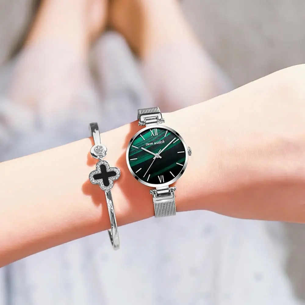 DOM женские часы Топ люксовый бренд малахитовый зеленый женские часы s кварцевые платье водонепроницаемые наручные часы G-1286D-3M