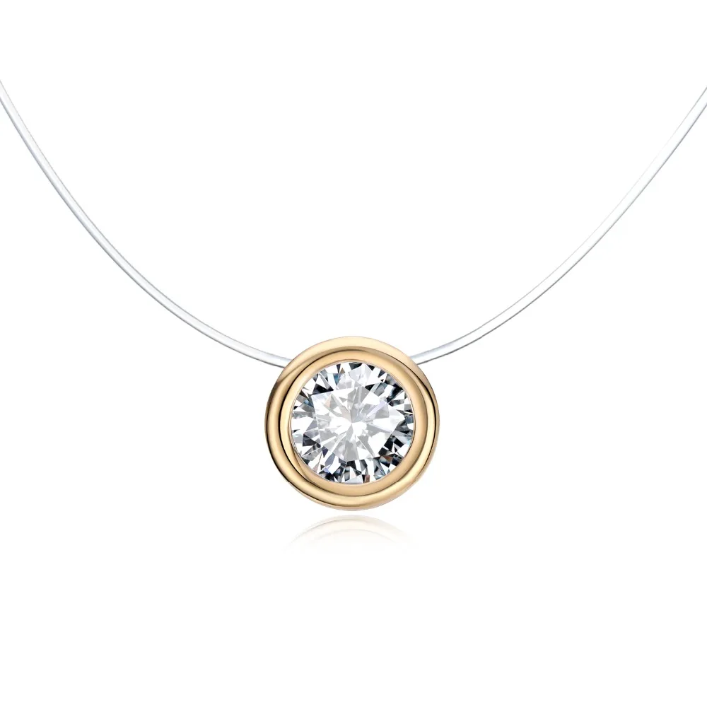 Dayoff-Transparent-Zircon-Round-Pendant-Necklaces-Women-Jewelry-Gold-Fishing-Invisible-Necklace-Hollow-Collar-Clavicel-Chain