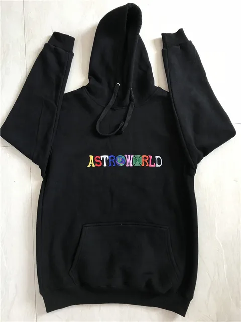 2020 TRAVIS SCOTT Astroworld WISH YOU WERE HERE Embroidered Rainbow Letter Men Women Pullover Hoodies Fashion Hip Hop Sweatshirt Black