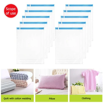 

10 Pcs Hand Roll-Up Convenient Vacuum Storage Bag Classic Colors Simple Enduring Transparent Travel Clothes Organizer