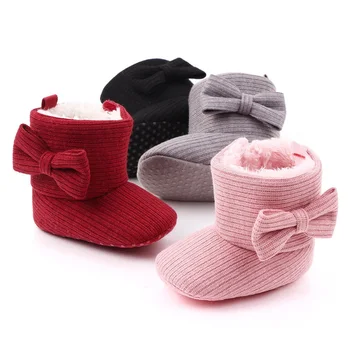 

0-18 Months Baby Girl Booties Knitted Bow Winter Infant Toddler Shoes Warm Plush Thicken
