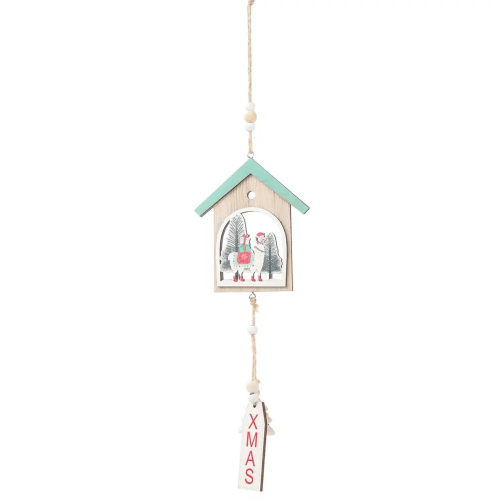 Alpaca House Bark Hollow Wooden Christmas Pendant Creative Christmas Tree Wooden Ornament Christmas Decoration