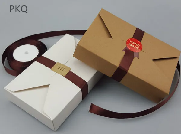 

30pcs Envelope Style Cookies Candy Packaging Box White/Kraft Paper Cardboard Gift Box For Wedding Party Supply Box 19.5*12.5*4cm