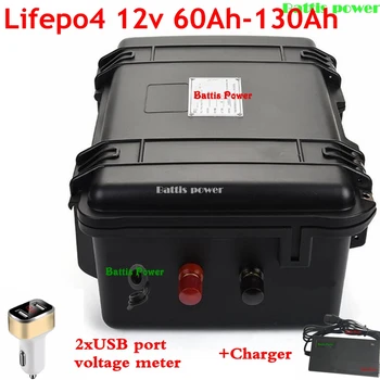 

Waterproof 12V 60Ah 130Ah Lifepo4 Battery with BMS for Trolling Motor Solar System+ 14.6v 10A Charger
