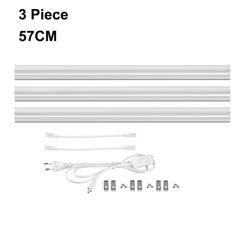 Светодиодный светильник T5, 220 В, флуоресцентный светодиодный светильник для кухни, светильник ing 29 см, 57 см, 6 Вт, 10 Вт, Ампульный светодиодный светильник с адаптером ЕС - Испускаемый цвет: 57cm 3piece