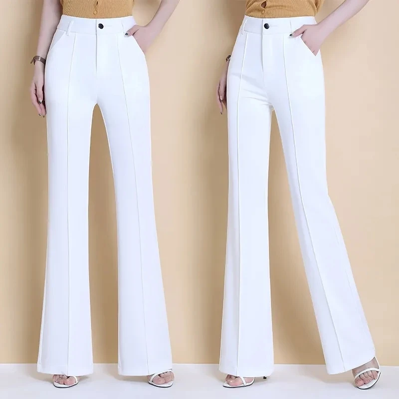 

Women2021New Spring Summer White Micro Trouser Female High-Waisted Thin Drape Casual Pant Fashion Wide-Leg Stretch Trousers A127