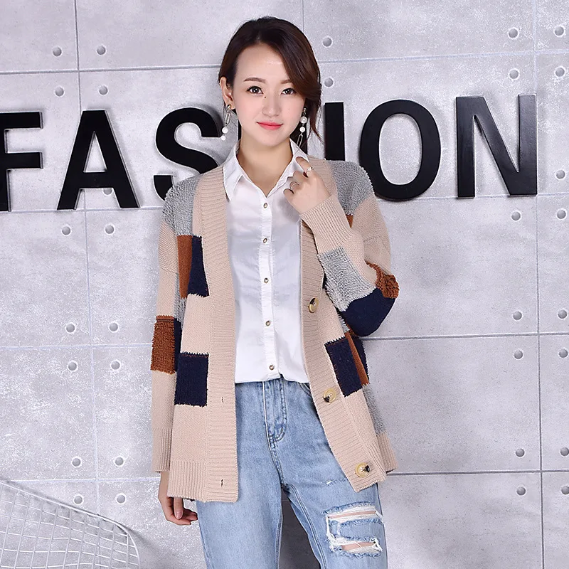 khaki plaid cardigan Woherb корейский свитер женский v-образный вырез длинный рукав однобортный плед, кардиган женский Повседневный модный Пальто Sueter Mujer 90739 - Цвет: khaki plaid cardigan