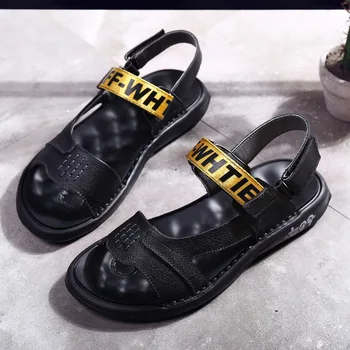 

Summer Men/Women Flat beach shoes printed brand design male sandals Off white shoes