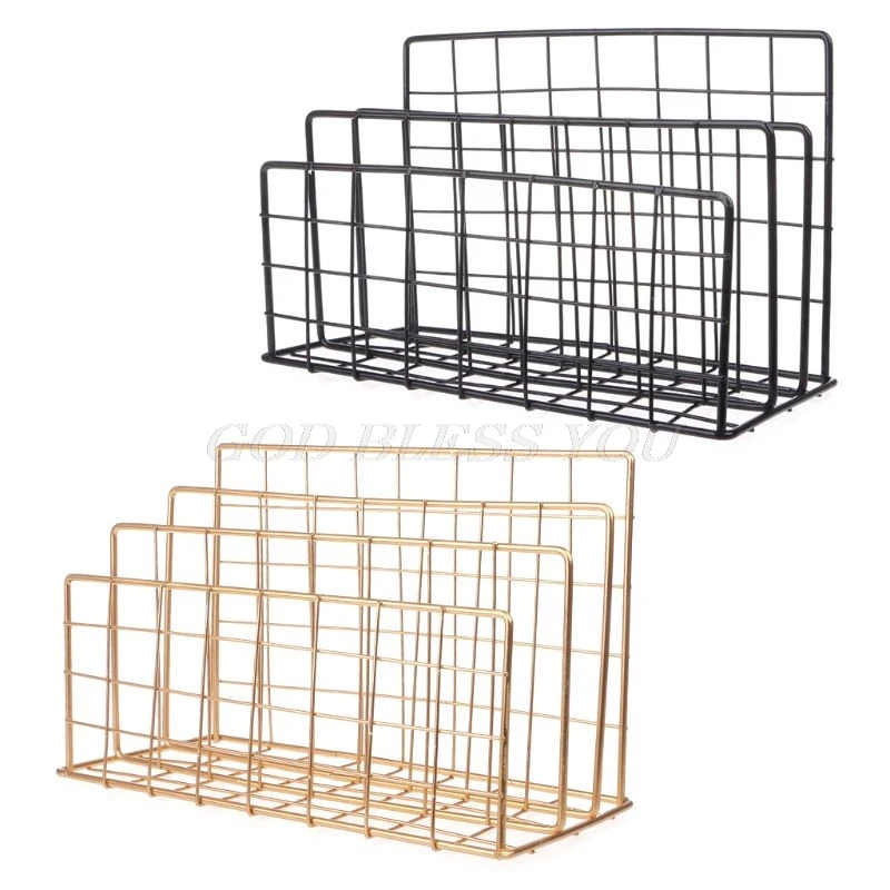 

Grid Wrought Iron Desktop Storage Rack Bookshelf Magazine File Organizer Holder
