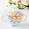 Sugar Bowl, Europe Style Bone China Coffee Set Accessory, Storage Container, Pot with Lid, Caddy, Kitchen Seasoning Box 1