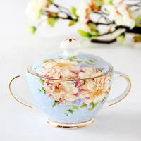 Sugar Bowl, Europe Style Bone China Coffee Set Accessory, Storage Container, Pot with Lid, Caddy, Kitchen Seasoning Box 1