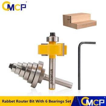 

1/4" Shank Tenon Cutter Rabbet Router Bit With 6 Bearings Set Adjustable Wood Router Bit Woodworking Tools Carbide End Mill
