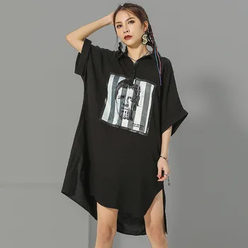 

WOMENGAGA 2020 Summer New Linen Casual Irregular Split Printed Shirt Large Size Turn-down Collar Print Loose Streetwear A616