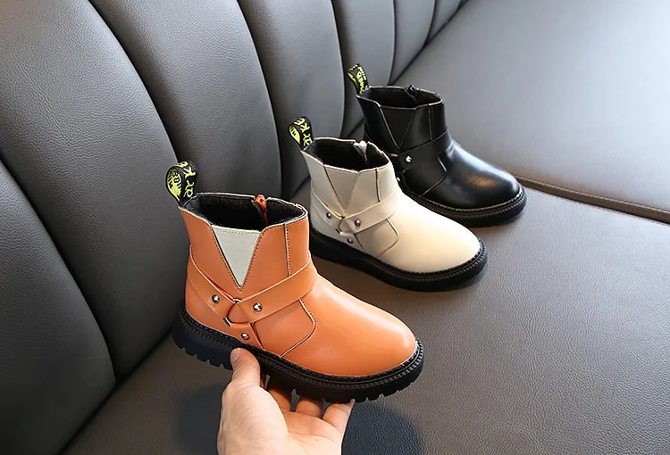 Leather Kids Martin Boots Boys Girls Snow Shoes Waterproof Warm Fur Children Ankle Boots Toddler Boys Winter Sneakers