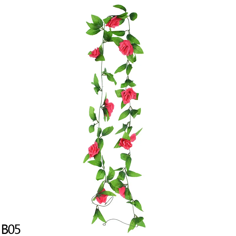 240 см искусственная Цветочная лоза зеленые листья цветы струны домашний Свадебный декор чайная роза из ротанга DIY плюща лоза струны подвесные гирлянды - Цвет: B05