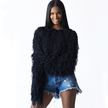 

Streetwear Christmas Tassel Crop Sweater Women 2019 Long Sleeve Autumn Winter Loose Solid Korea Runway Sweater Clothes Pullover