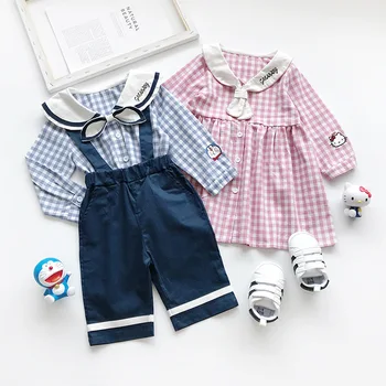 

Baby Boys Jumpsuit Clothing Sets Plaid Cute Girls Princess Dress Twins Brother Sister Family Matching Clothes Boy Sports Suit